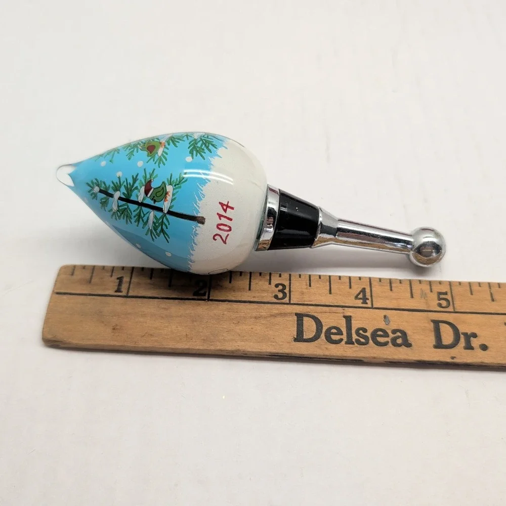 Pier 1 Li Bien Hand Painted Glass Wine Bottle Stopper 2014 Snowman Winter Scene